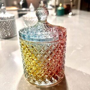 Elegant Colorful Candle Making Jars | 6 Beveled Glass Jars with Steeple Lids